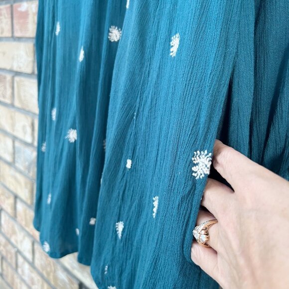 Free People | Sweet Tennessee Babydoll Long Sleeve Embroidered Dress in Teal | S - Picture 11 of 15